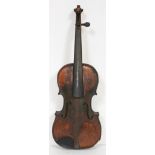 A 19th century violin, one piece maple back, length 36.5cm, with hard case and bow stamped 'Homa'.