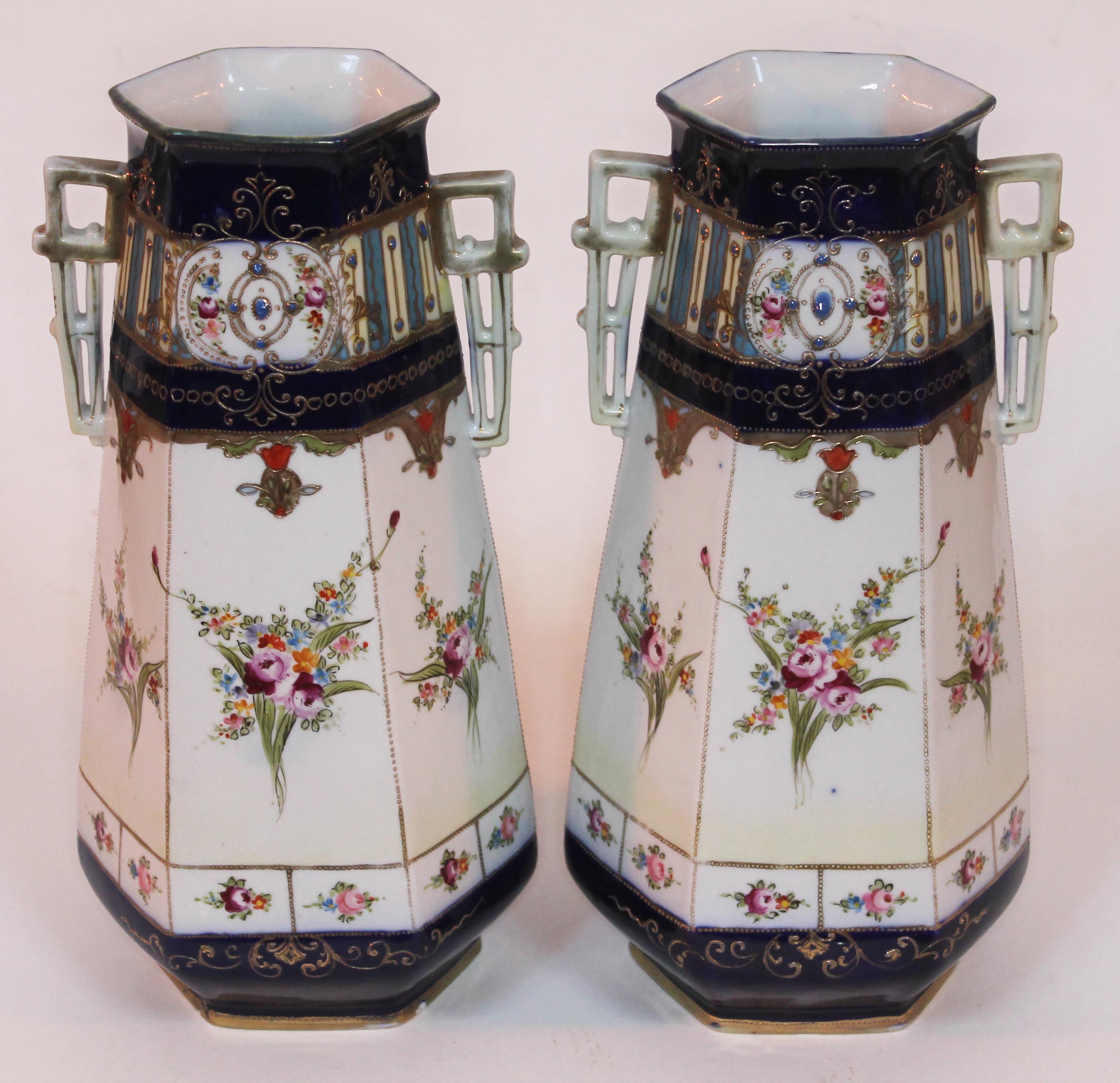 A pair of Japanese Kinjo porcelain vases, height 30cm. Condition - good, no chips, cracks nor any