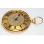 A hallmarked 18ct gold pocket watch, diam.43mm, gross wt. 57.4g.