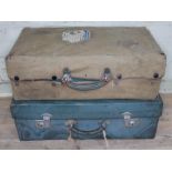 Two Mappin & Webb green leather travel cases circa 1940s, with with cover having Cunard White Star
