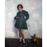 H John Pearson RBA (1872-1933), full length portrait of a girl with teddy bear, oil on canvas,