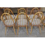 A set of six Ercol blonde elm and beech high back Windsor dining chairs. Condition - very good, each