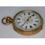 A ladies 18ct gold pocket watch, marked 18.75 with import marks to outer and inner case backs and
