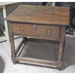A joined oak side table with single drawer and turned legs, circa 1700, width 84cm, depth 65cm &