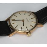 A 1970 Ladies 9ct gold Omega wristwatch 511.5137, with champagne signed dial, hands and hour markers