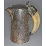 A silver plated tankard with tusk handle by Hukin & Heath, height 18cm.