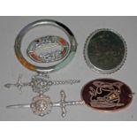 Vintage jewellery comprising matched pair of Scottish hallmarked silver brooches of sword and shield