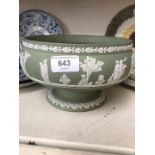 A Wedgwood green Jasper ware pedestal bowl.