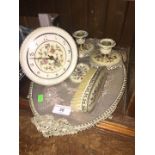 Dressing set of 5 to include tray, candle holders, brush and clock.