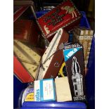 A box of bric-a-brac to include old tins, etc.