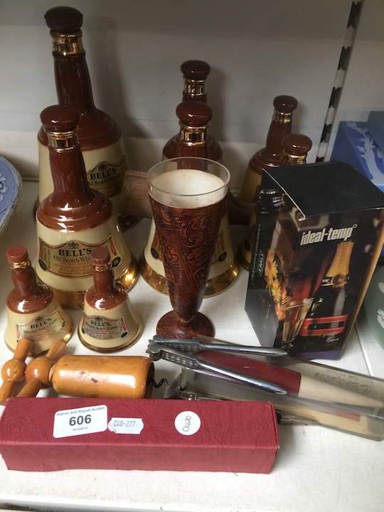 Bells Old Scotch Whiskey set of Wade decanters (8) plus other drinking related items