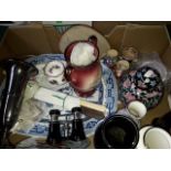 Mixed box of chinese pottery and silver plate