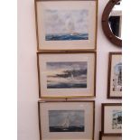 W.R.S. Hadfield, a set of 3 sailing scene watercolours, 48cm x 32cm each, framed and glazed.
