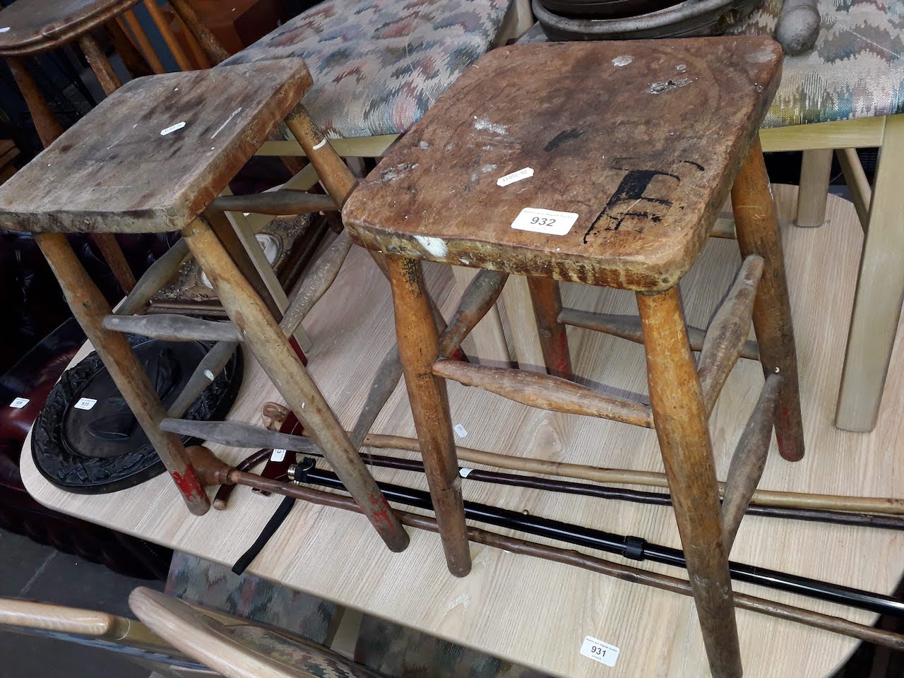 Three old stools