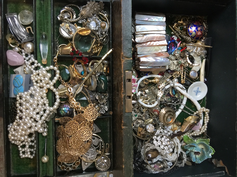 A Victorian jewellery box and costume jewellery