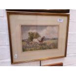 Horse & cart in feilds secen watercolour, monogrammed F.T., 23cm x 16cm, framed and glazed.