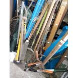 4 bundles of gardening tools to include shears, spades, forks, sledgehammer, axe, etc.