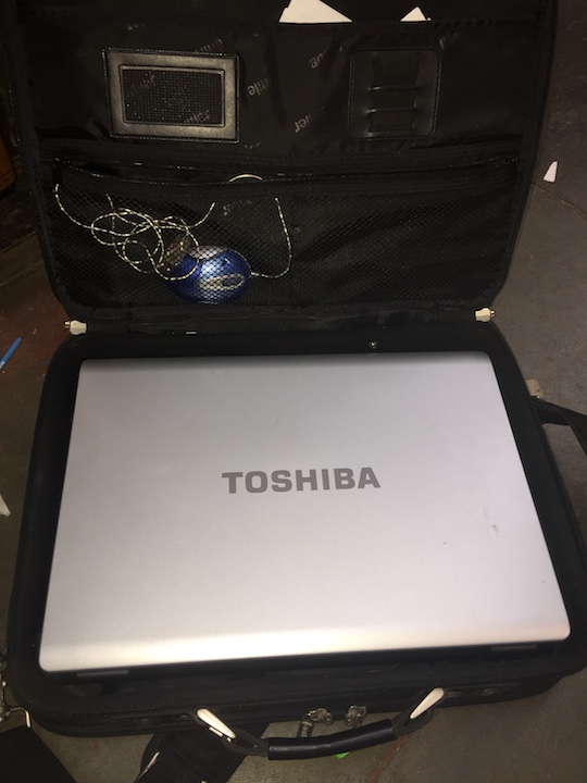 A 17" Toshiba Equium L350 10L laptop in case.