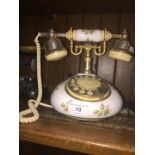 Royal Albert bone china and brass "Moss Rose" telephone.