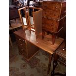 A pine dressing table and a triple mirror