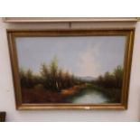 A river landscape oil on canvas, signed 'Koenig', 90cm x 60cm.