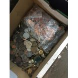 A box of world coins, medals and coins folders