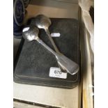 Boxed cutlery and two plated spoons