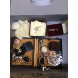 Box of costume jewellery and watches