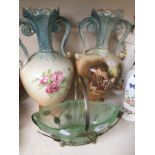 A pair of Victorian vases and basket