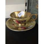 Aynsley painted and gilded cup and saucer