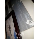 3 prints related to RAF - Spitfire, Sunderland, 1 signed Keith Woodcock.