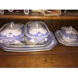 Edwardian blue and white tureens and platters etc.