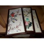 A set of 3 Japanese pictures on textile