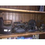 Collection of ironware to include flat irons, ornaments, old lamp, etc.