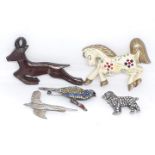 A group of five vintage animal brooches comprising two marked Sterling (pheasant and the other