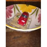 A vintage Italian pottery bowl and contents comprising a Franklin Mint Jaguar and various