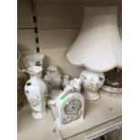 9 pieces of Aynsley pottery including table lamp and clock