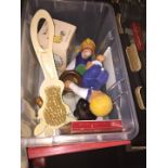 A box of bric-a-brac to include Winnie the Pooh figure, etc.