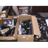 3 boxes of misc cameras and accessories to include Canon EOS 1000, EOS 1000F, Canon Snappy,