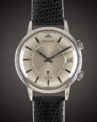 A GENTLEMAN'S STAINLESS STEEL JAEGER LECOULTRE MEMOVOX AUTOMATIC ALARM WRIST WATCH CIRCA 1960s, REF.