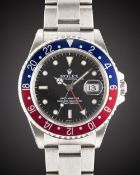 A GENTLEMAN'S STAINLESS STEEL ROLEX OYSTER PERPETUAL DATE GMT MASTER "PEPSI" BRACELET WATCH CIRCA