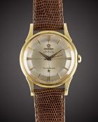 A GENTLEMAN'S 18K SOLID YELLOW GOLD OMEGA CONSTELLATION CHRONOMETER WRIST WATCH CIRCA 1960, REF.