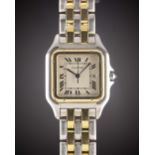 A GENTLEMAN'S STEEL & GOLD CARTIER PANTHERE "JUMBO" BRACELET WATCH CIRCA 1990s Movement: Quartz,