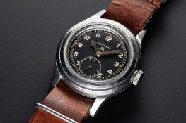 A GENTLEMAN'S STAINLESS STEEL BRITISH MILITARY LONGINES W.W.W. WRIST WATCH CIRCA 1940s, PART OF