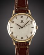 A RARE GENTLEMAN'S OVERSIZE 18K SOLID ROSE GOLD OMEGA CENTRE SECONDS WRIST WATCH CIRCA 1952, REF.