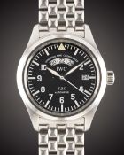 A GENTLEMAN'S STAINLESS STEEL IWC UTC DUAL TIME TZC AUTOMATIC PILOTS BRACELET WATCH DATED 2001, REF.