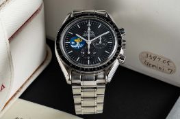 A RARE GENTLEMAN'S STAINLESS STEEL OMEGA SPEEDMASTER PROFESSIONAL "GEMINI VII" MISSIONS