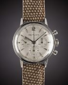 A GENTLEMAN'S STAINLESS STEEL MEYLAN CHRONOGRAPH WRIST WATCH CIRCA 1965, REF. 813-65 Movement: