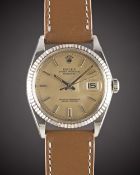 A GENTLEMAN'S STEEL & WHITE GOLD ROLEX OYSTER PERPETUAL DATEJUST WRIST WATCH CIRCA 1978, REF. 1601