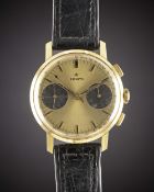 A GENTLEMAN'S 18K SOLID GOLD ZENITH CHRONOGRAPH WRIST WATCH CIRCA 1960s, WITH "GOLDEN PANDA" DIAL